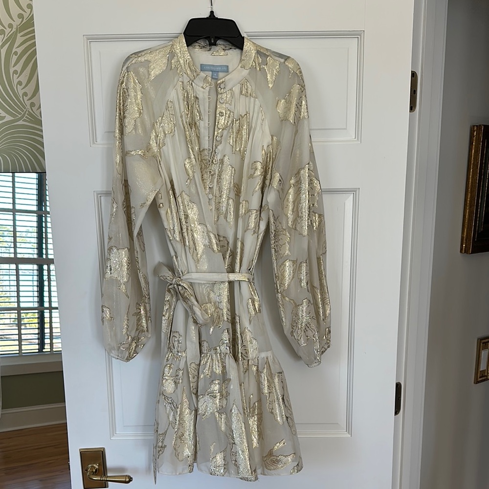 ANTONIO MELANI Gold and Cream Long Sleeve Dress